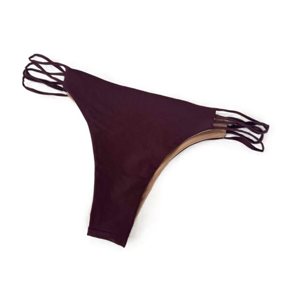 S.I.E Swim Strappy Sides Solid Color Bikini Merlot Swimwear Bottom Medium - Picture 2 of 5